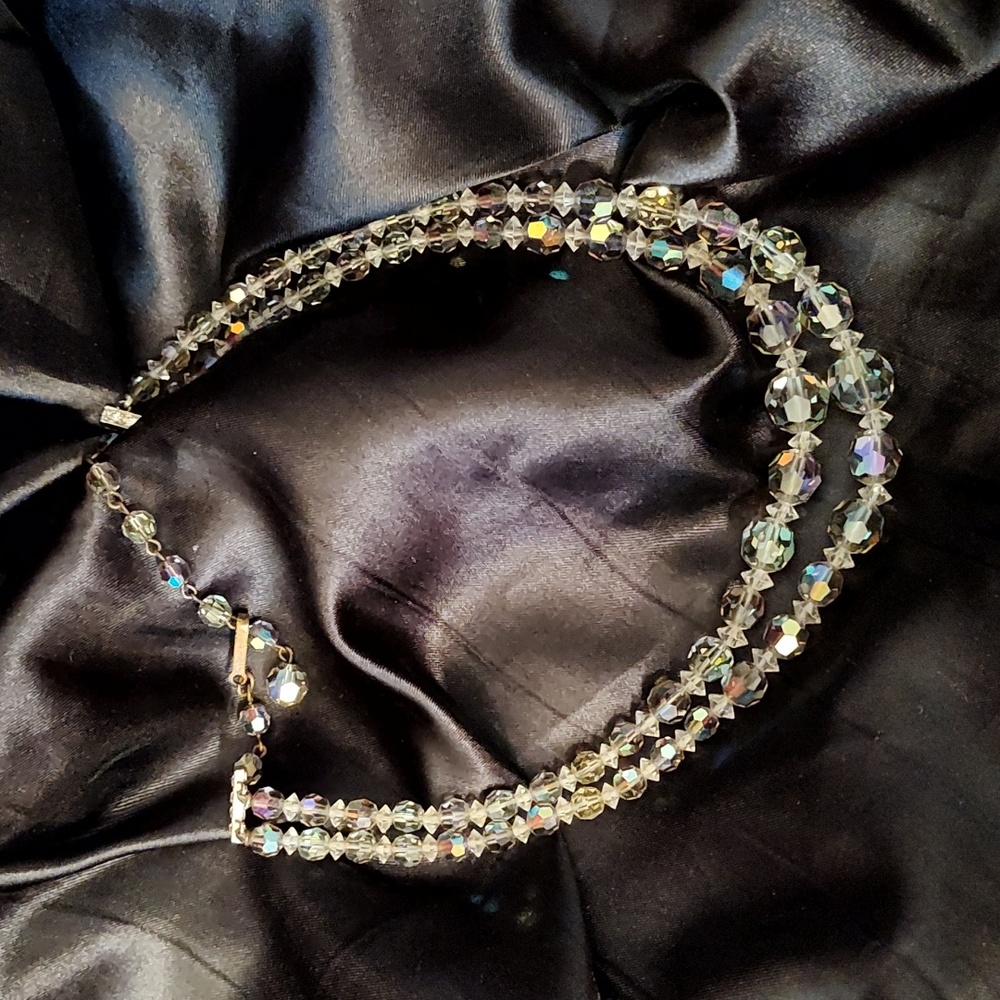 Vintage Laguna Two Strand AB Crystal Graduated Beaded Necklace